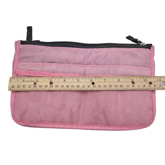 Purse Organizer 13 Pockets Lightweight Nylon NWOT Zippers Snaps Mesh Pink Gray - Picture 5 of 7